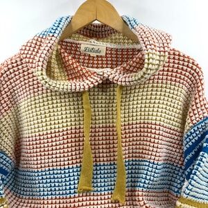 Listicle, women’s boho waffle knit multicolored striped pullover hoodie sweater